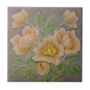 Peachy Floral Majolica Imitate Relief c1900 Repro Fliese