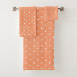 Peachy Keen Orange Messy Polka Dots Badhandtuch Set