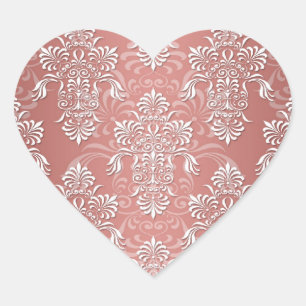 Peachy Lmon Pink Girly Damask Herz-Aufkleber