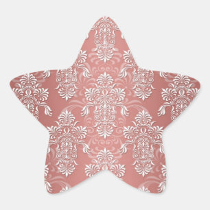 Peachy Lmon Pink Girly Damask Stern-Aufkleber