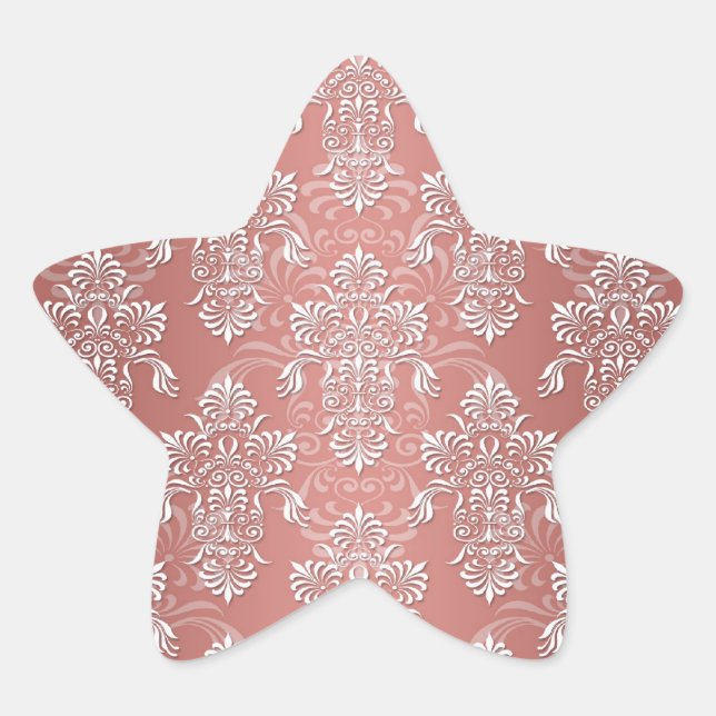Peachy Lmon Pink Girly Damask Stern-Aufkleber (Vorderseite)