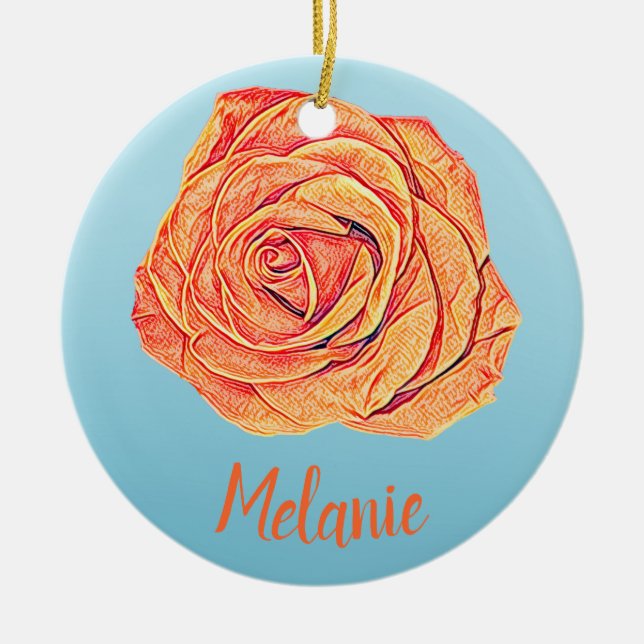 Peachy Mandarine Rose Keramik Ornament (Vorne)