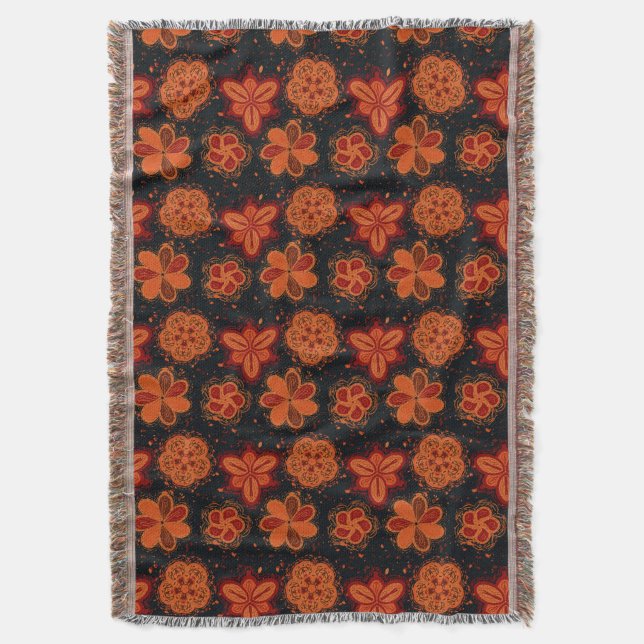 Peachy Orang Blume dunkles Muster Decke (Vorderseite Vertikal)