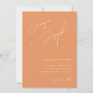 Peachy Orange   Script Foto QR Code Wedding Einladung