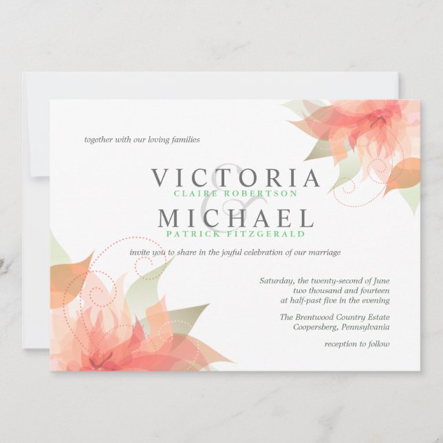 Peachy Orange und Einladungen für Grüne Hochzeiten (Vorderseite)
