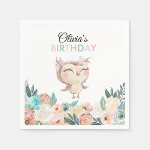 Peachy Owl Birthday Napkins Serviette