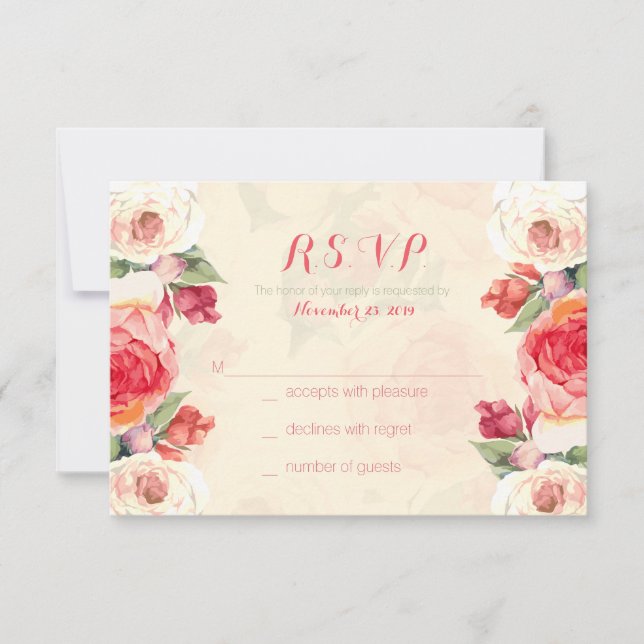 Peachy Peonies Response Cards RSVP Karte (Vorderseite)