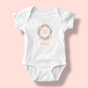 Peachy Pink Floral   Personalisierter Kinderanzug Baby Strampler