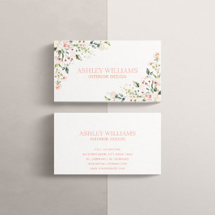 Peachy Pink Floral Wasserfarbe Elegante Visitenkarte