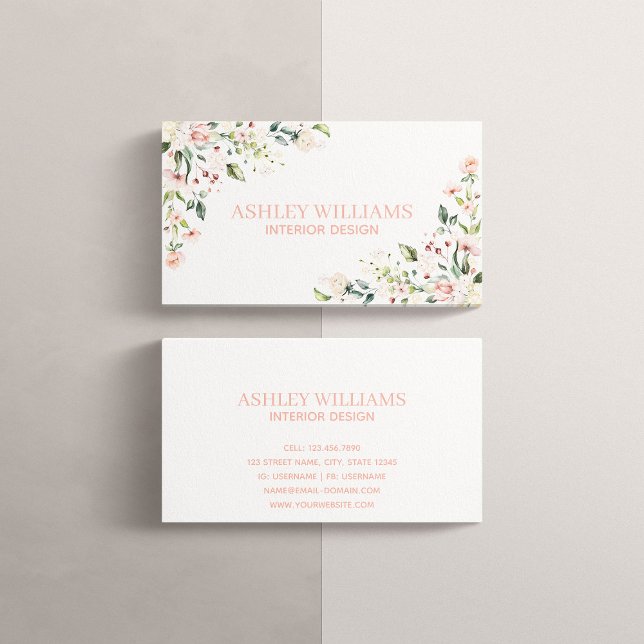 Peachy Pink Floral Wasserfarbe Elegante Visitenkarte (Von Creator hochgeladen)