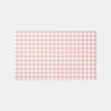 Peachy Pink Gingham Checkered Rug