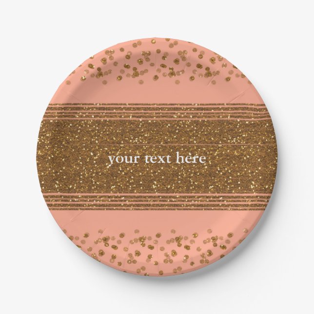 Peachy Pink & Gold Confetti Dots Party Teller (Vorderseite)