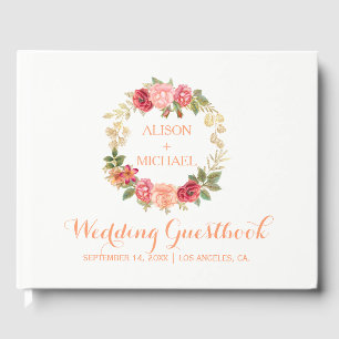 Peachy-pink-goldfarbene Rose schwelgen Hochzeitsbu Gästebuch