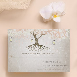 Peachy Pink Heart Leaf Wedding RSVP Karte