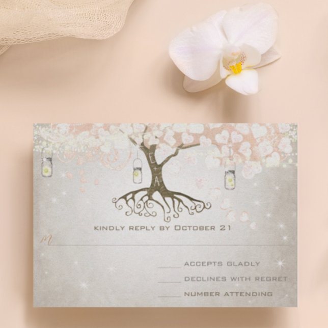 Peachy Pink Heart Leaf Wedding RSVP Karte (Von Creator hochgeladen)