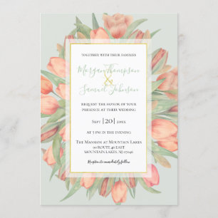 Peachy Pink & Mint Spring Tulips Hochzeit Einladung