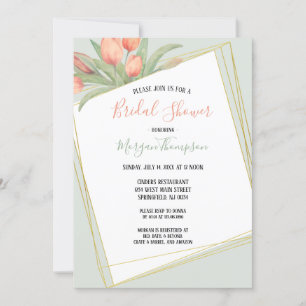Peachy Pink & Minze Spring Tulips Brautparty Einladung