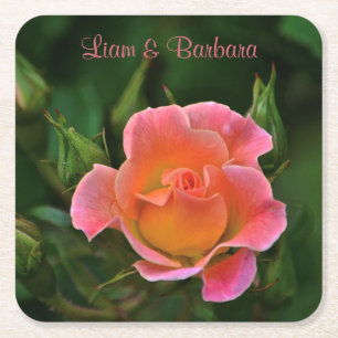 Peachy Pink Wedding Rose Rechteckiger Pappuntersetzer