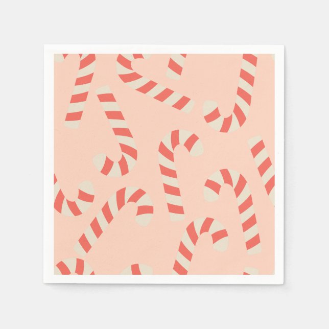 Peachy Pink Weihnachts Candy Canes Serviette (Vorderseite)
