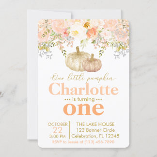 Peachy Pumpkin Girls Fall Birthday Invitation Einladung