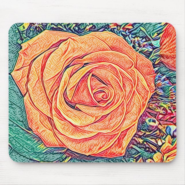 Peachy Rose Aquarell und Bleistift Kunst Mousepad (Vorne)
