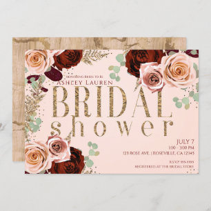 Peachy Rose Gold Pink Burgund Rose Brautparty Einladung
