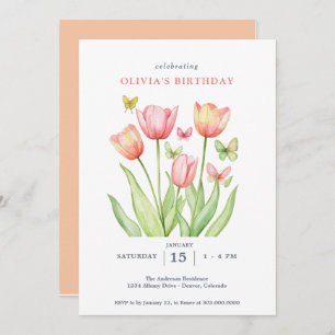 Peachy Watercolor Tulips Floral Einladung