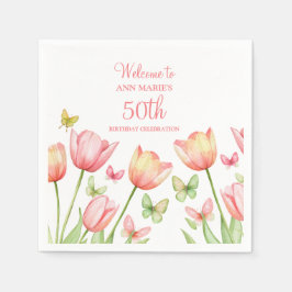 Peachy Watercolor Tulips Floral Serviette