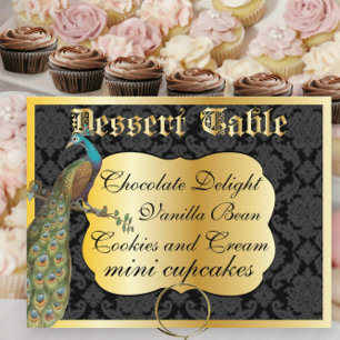 Peackcock Gold Dessert or Candy Buffet Table Sign Postkarte