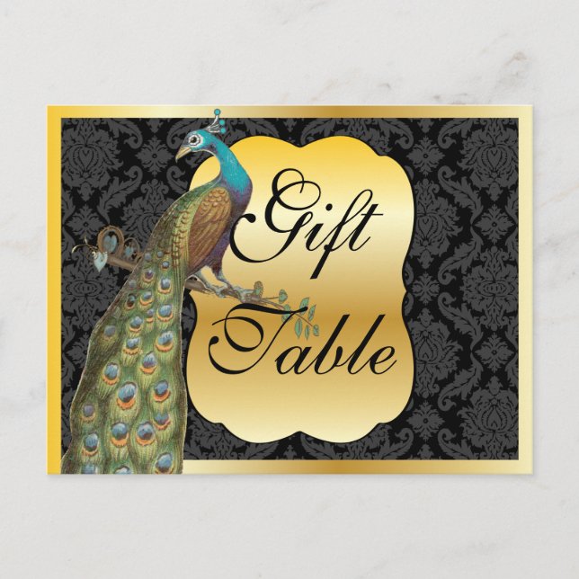 Peackcock Gold Gift Table Sign Postkarte (Vorderseite)