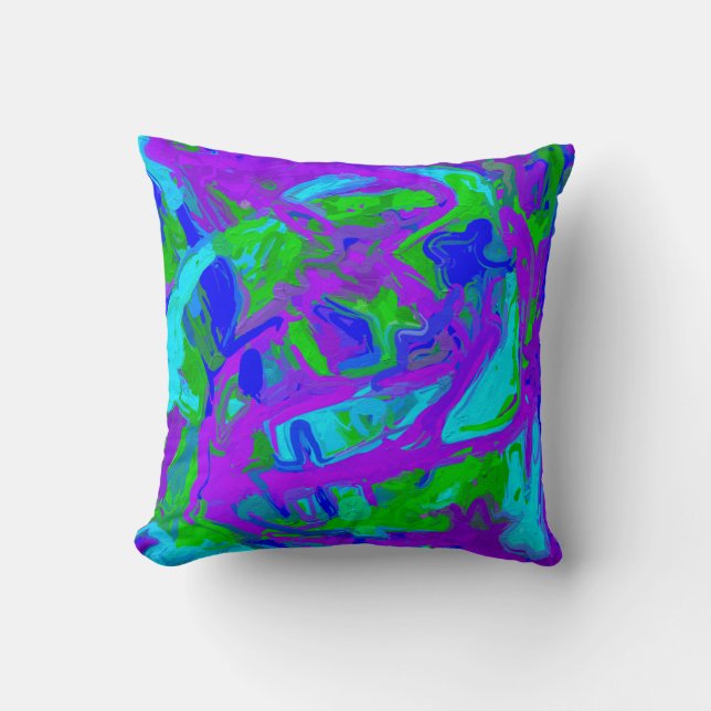 Peacock Abstrakte Wasserfarben Kissen (Vorderseite)
