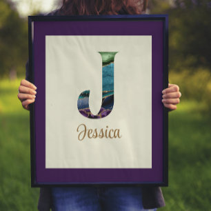 Peacock Agate Letter J Personalisiert Poster