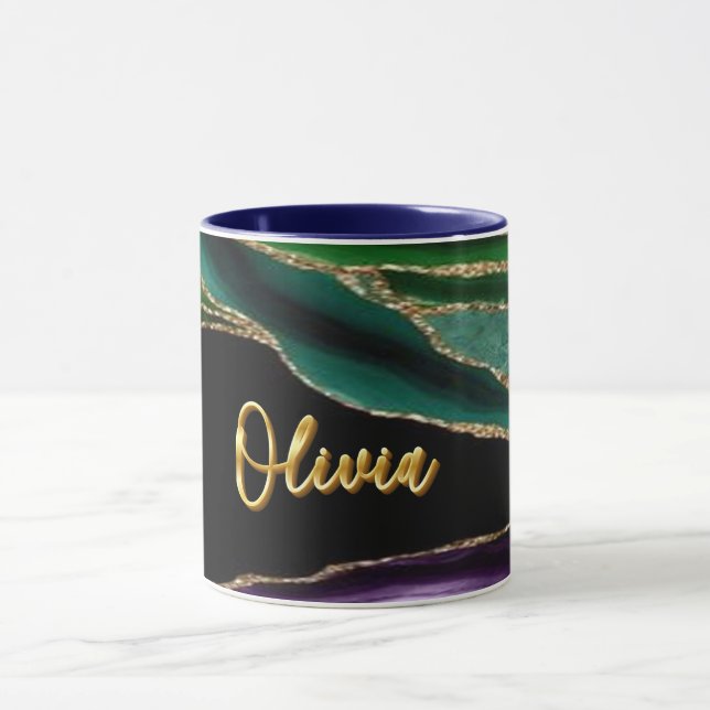 Peacock Agate Texture 06 Golden 3D Text Custom Tas Tasse (Zentrum)