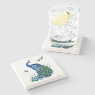Peacock and Draquelly Design Set Steinuntersetzer