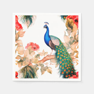 Peacock and Flowers Paper Party Napkins Serviette