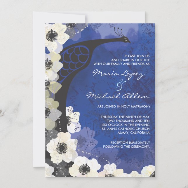 Peacock & Anemone Blume Hochzeit Einladung (Vorderseite)