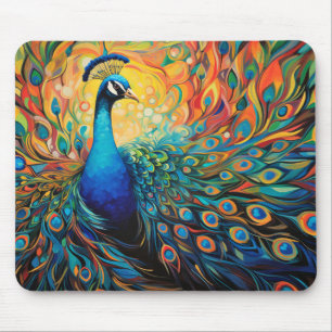 Peacock Animal Bird Portrait Farbige Malerei Mousepad
