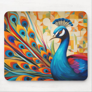 Peacock Animal Bird Portrait Farbige Malerei Mousepad