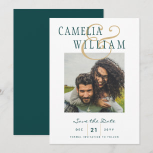 Peacock Aquamarin Green Gold FOTO Save the Date Einladung
