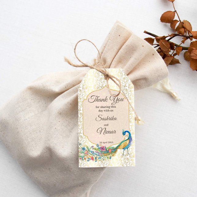 Peacock Arabian Muster indische Gastgeschenk Hochz Geschenkanhänger (Indian wedding peacock gold paisley favor gift tags peacock thank you tags)