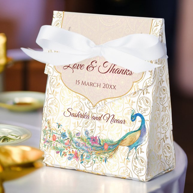 Peacock Arabian Muster indische Gastgeschenk Hochz Geschenkschachtel (Peacock gold Arabian paisley pattern Indian wedding favor gift Favor Box)