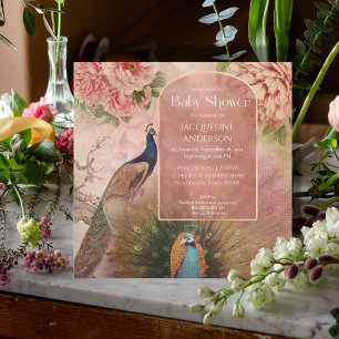 Peacock Arch Blush Pink Peony Blume Baby Dusche Einladung
