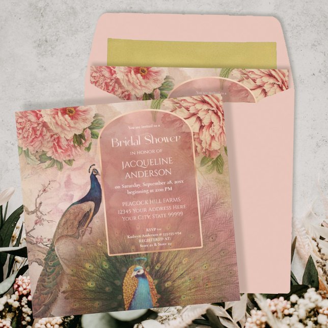 Peacock Arch Blush Pink Peony Blume Brautparty Einladung (Von Creator hochgeladen)
