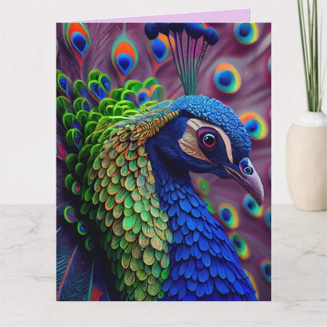PEACOCK ART BIG BIRTHDAY GREETING CARD DANKESKARTE (Vorderseite)