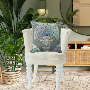 Peacock Art Deco Jugendstil Schieferblume Kissen
