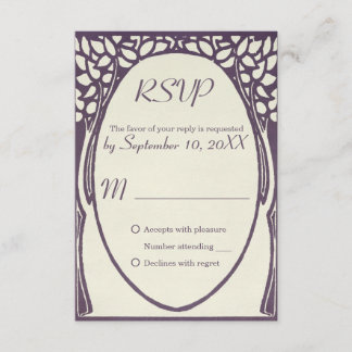 Peacock art Deko violet und Elfenbein WEDDING rsvp Karte
