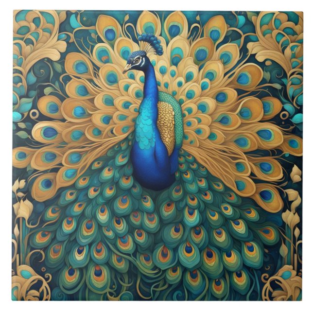 Peacock Art Nouveau Art Deco Fliese (Vorderseite)