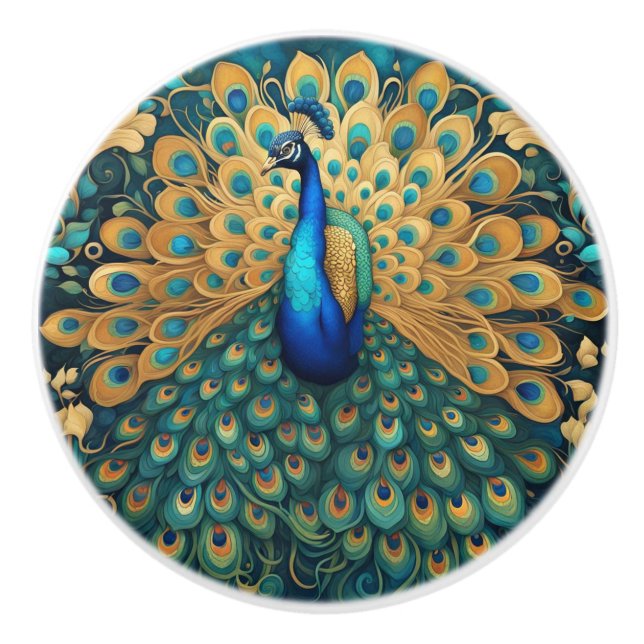 Peacock Art Nouveau Art Deco Keramikknauf (Vorderseite)
