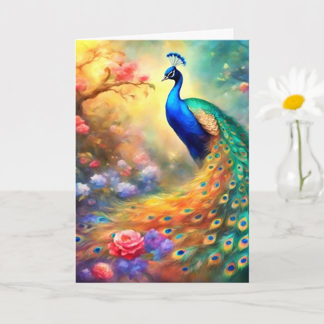 Peacock Bird 100 with flowers Karte (Kleine Pflanze)