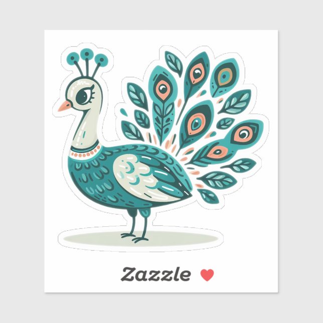 Peacock bird Custom-Cut Vinyl Sticker (Blatt)
